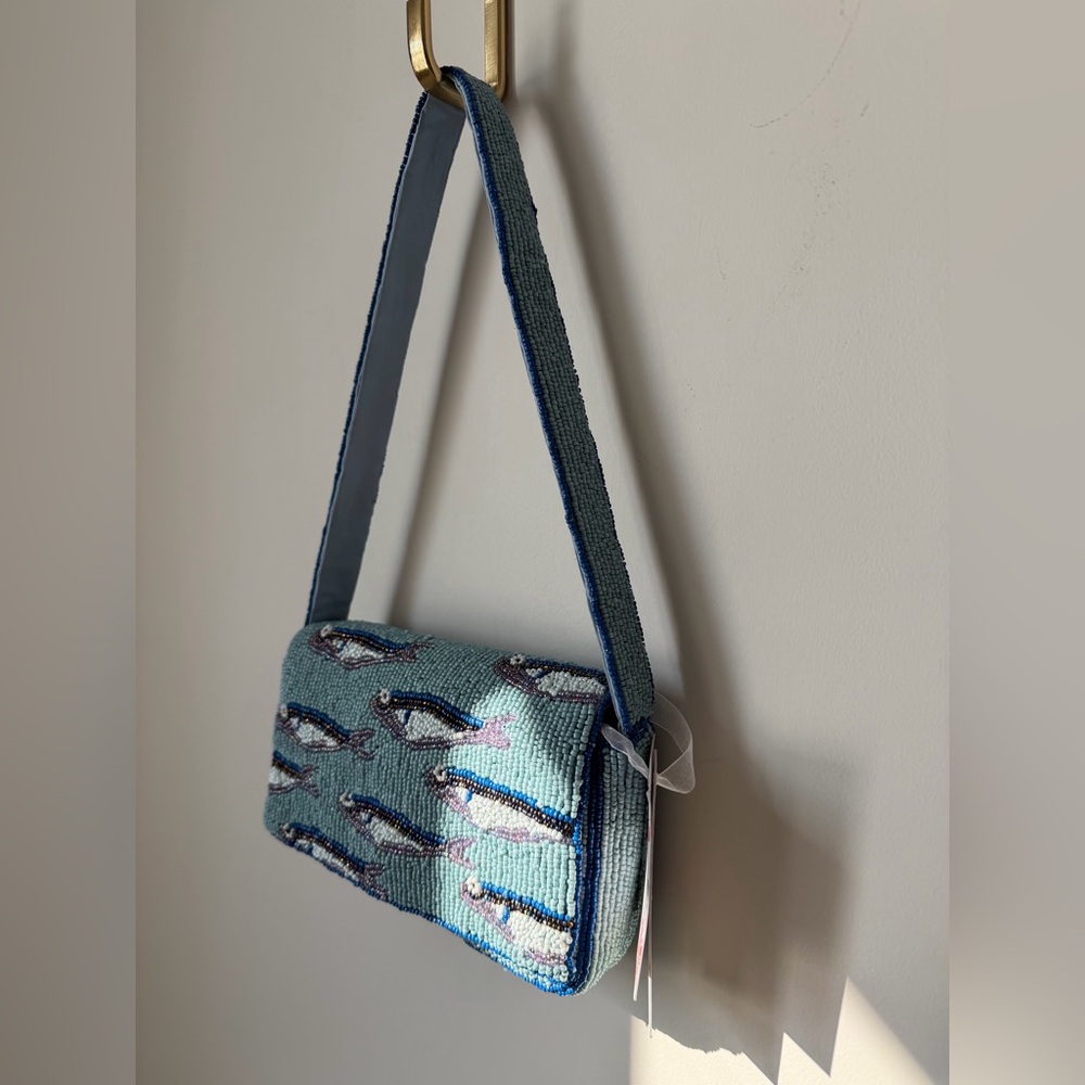 Viral sardine beaded blue shoulder bag - Picture 2 of 4